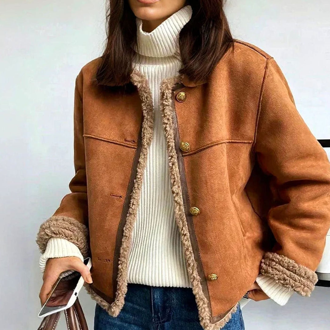 Women's Genuine Sheepskin Sherpa-Lined Button-Front Jacket - Brown