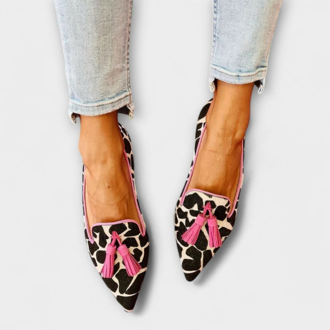 Women's Giraffe-Print Pointed-Toe Tassel Slip-On Loafers