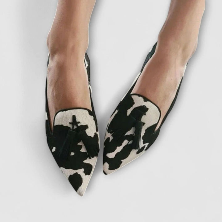 Women's Giraffe-Print Pointed-Toe Tassel Slip-On Loafers - Black