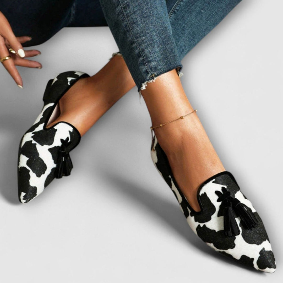 Women's Giraffe-Print Pointed-Toe Tassel Slip-On Loafers