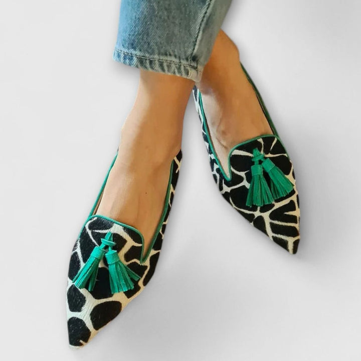 Women's Giraffe-Print Pointed-Toe Tassel Slip-On Loafers - Green