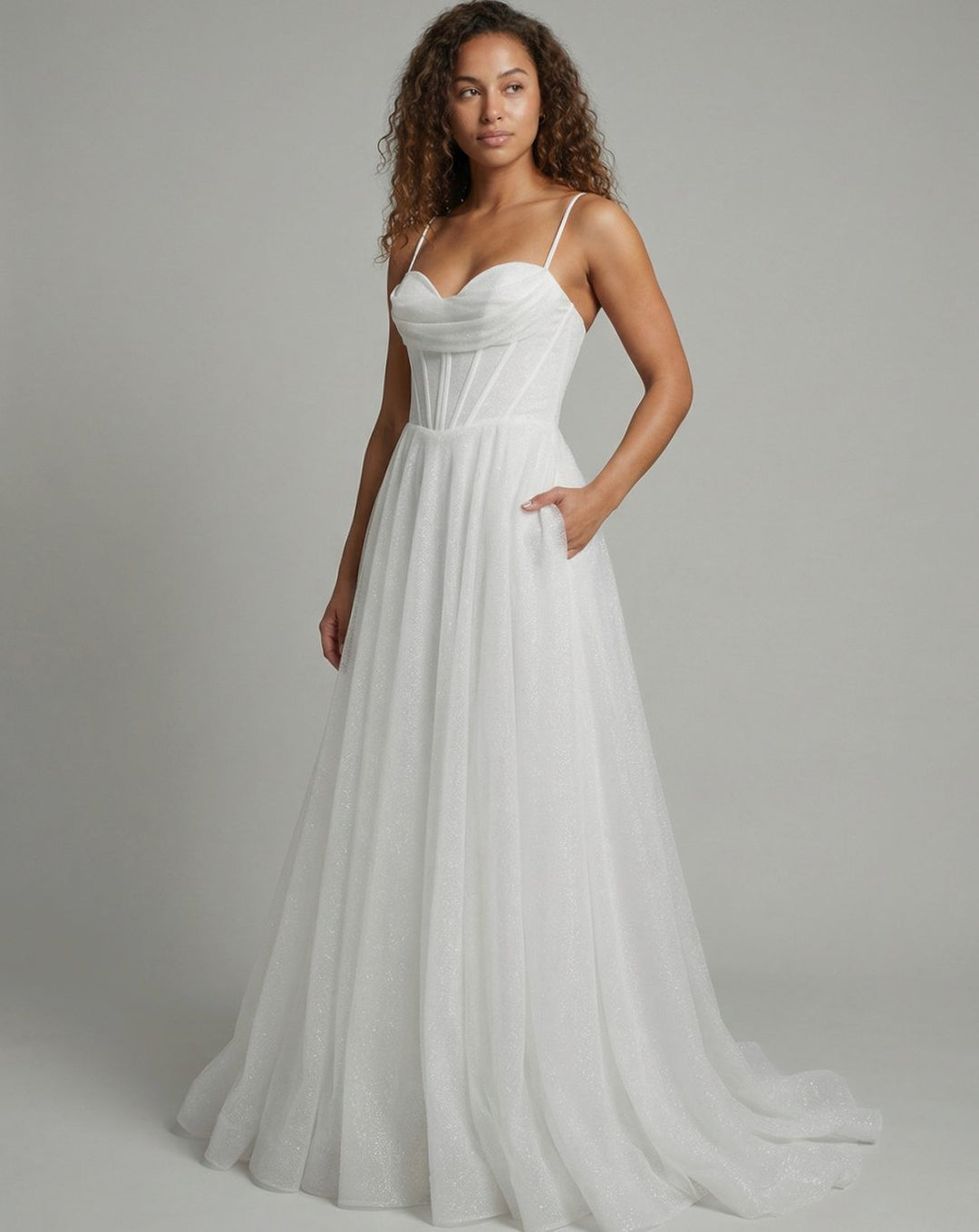 Women's Glitter Corset Bodice A-Line Bridal Ball Gown - White