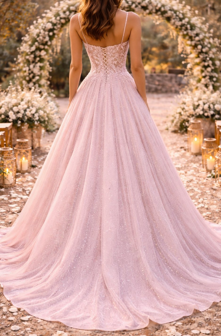 Women's Glitter Tulle Embroidered Bodice Ball Gown Wedding Guest Dress