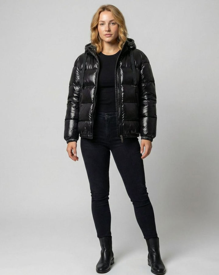 Women's Glossy Hooded Quilted Puffer Jacket