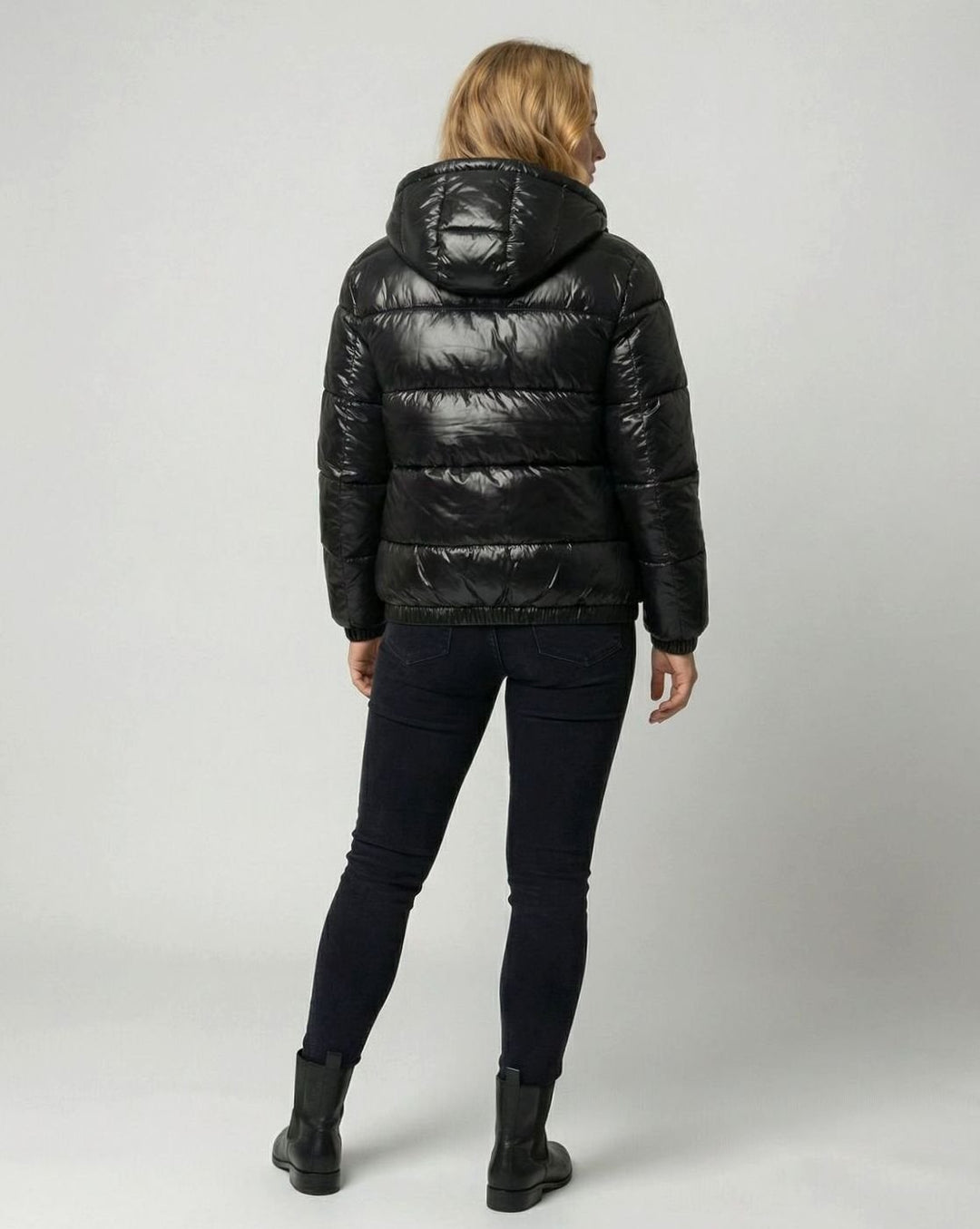 Women's Glossy Hooded Quilted Puffer Jacket