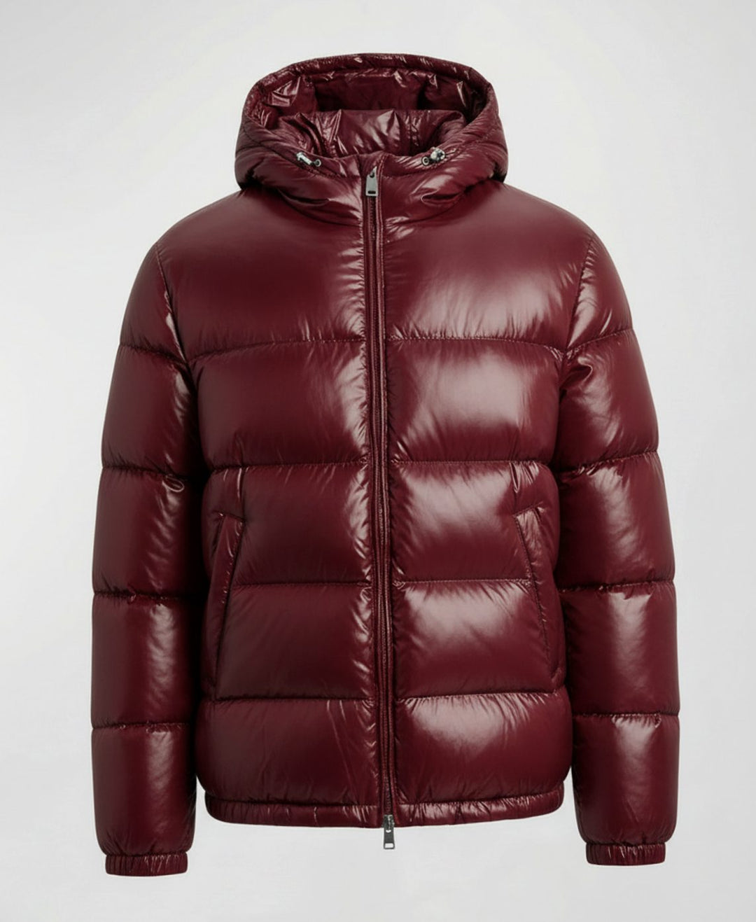Women's Glossy Hooded Quilted Puffer Jacket - Red