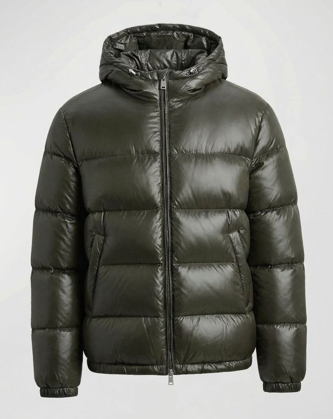Women's Glossy Hooded Quilted Puffer Jacket - Green