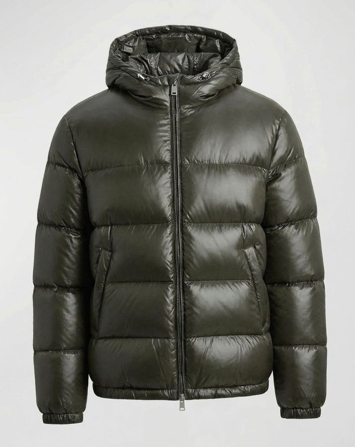 Women's Glossy Hooded Quilted Puffer Jacket - Green