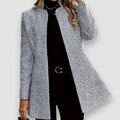 Madison | Women's Herringbone Open-Front Stand-Collar Longline Blazer
