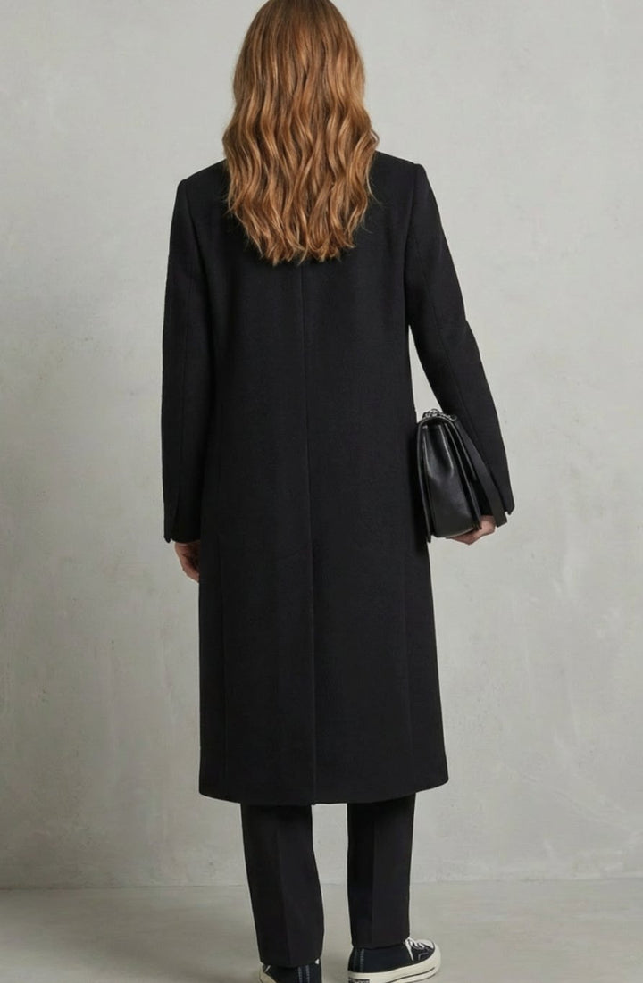 Women's Herringbone Wool Double-Breasted Long Overcoat