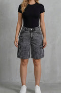 Madison | Women's High-Rise Washed Denim Cargo Shorts
