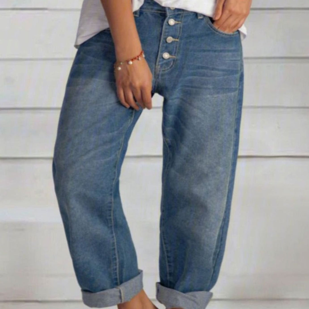 Women's High-Waist Barrel-Fit Button-Fly Baggy Jeans