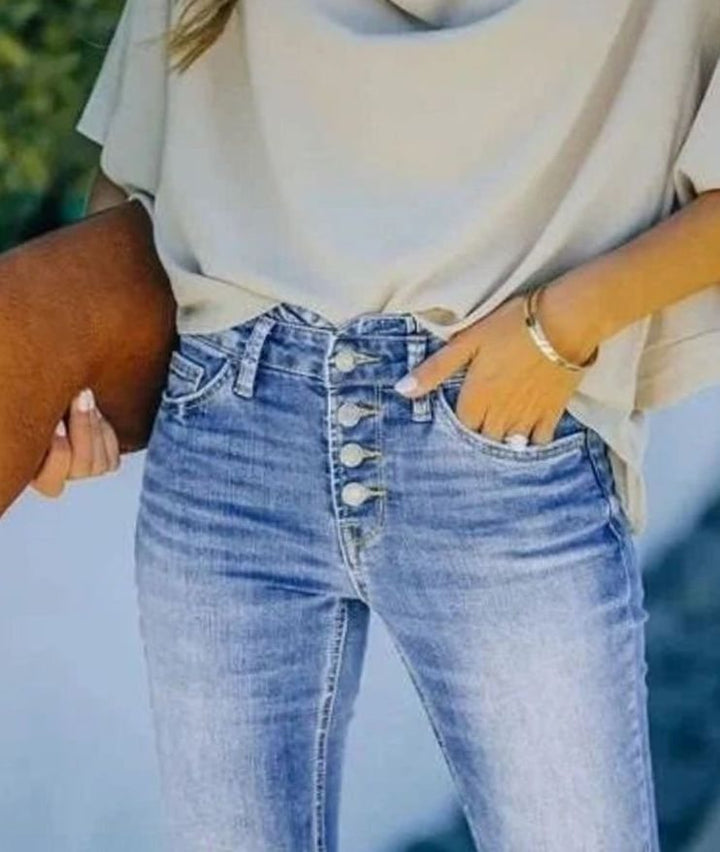 Women's High-Waist Button-Fly Flare Jeans Vintage Wash