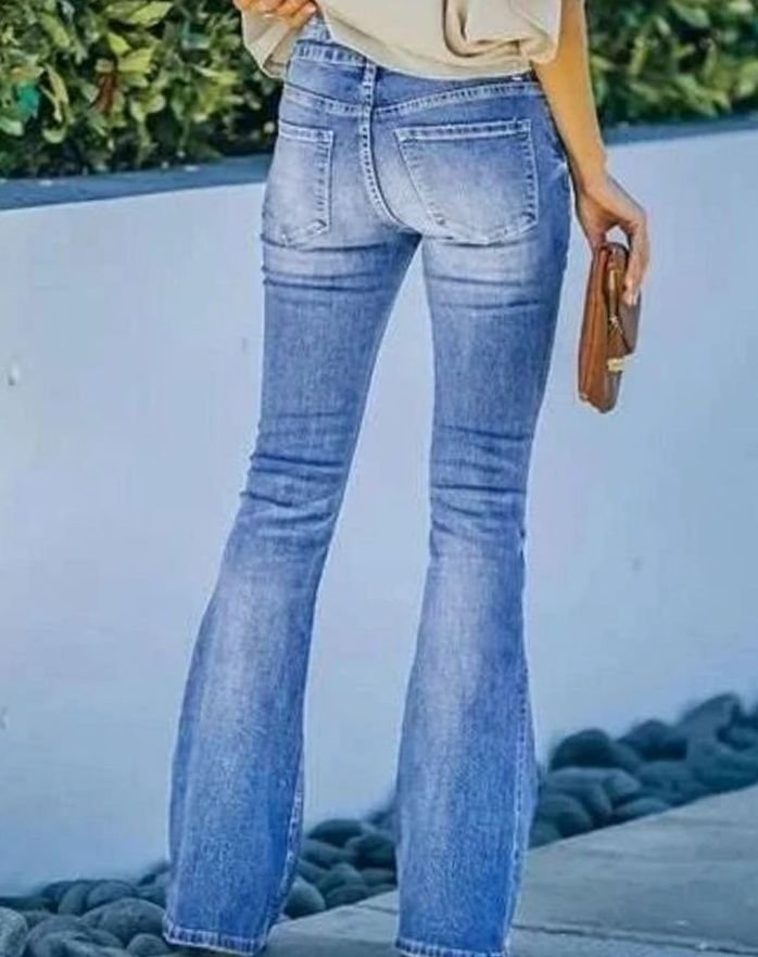 Women's High-Waist Button-Fly Flare Jeans Vintage Wash