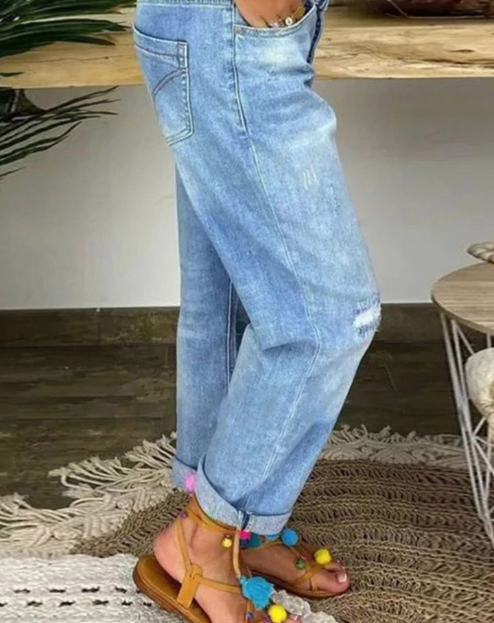 Women's High-Waist Distressed Baggy Jeans Button-Fly