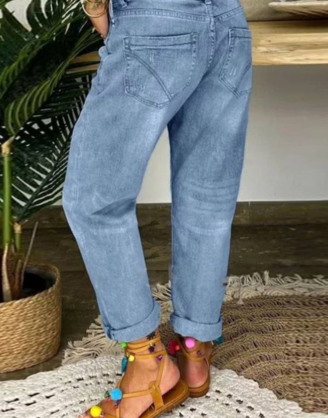 Women's High-Waist Distressed Baggy Jeans Button-Fly