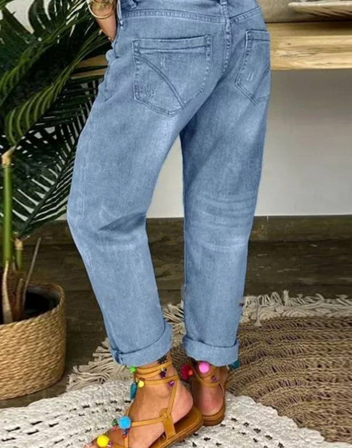 Women's High-Waist Distressed Baggy Jeans Button-Fly