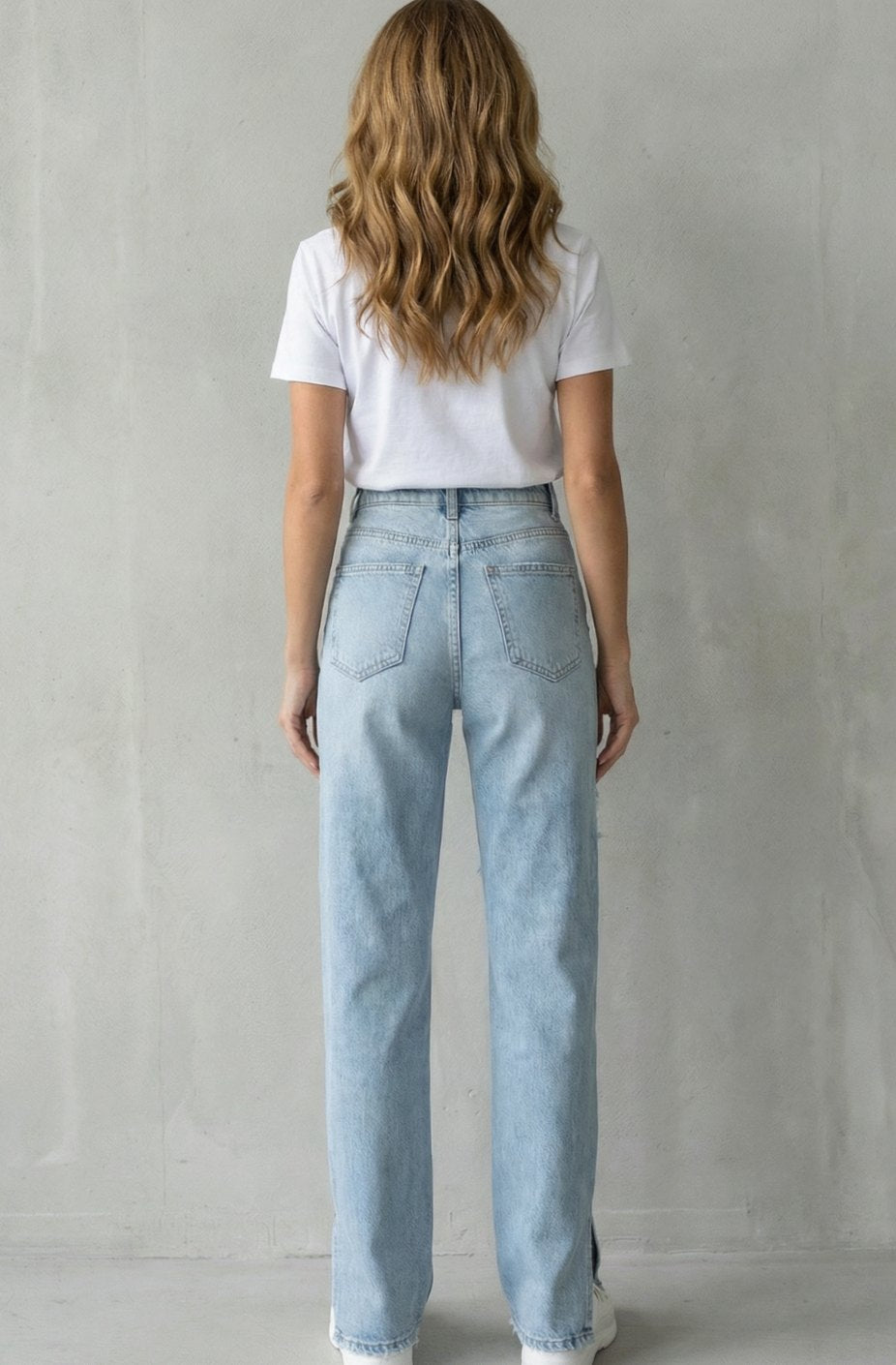 Women's High-Waist Distressed Straight Leg Jeans