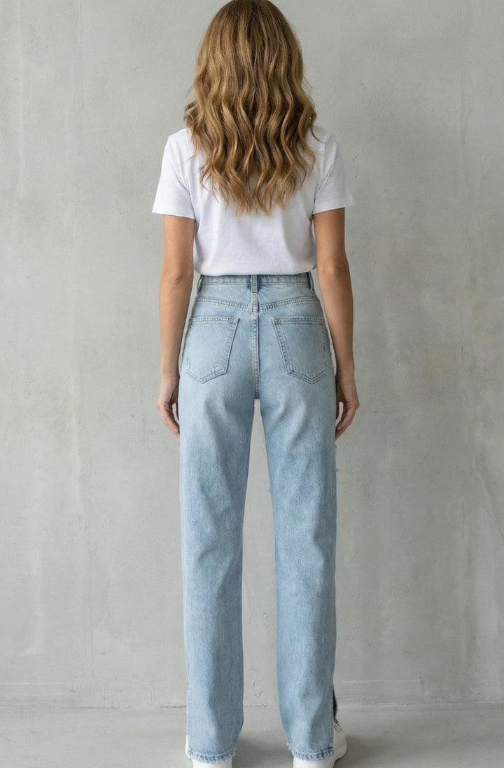 Women's High-Waist Distressed Straight Leg Jeans