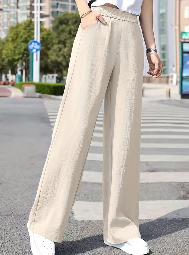 Women's High-Waist Elastic-Waist Wide Leg Palazzo Pants - Khaki