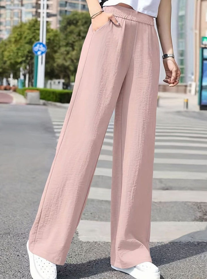 Women's High-Waist Elastic-Waist Wide Leg Palazzo Pants - Pink