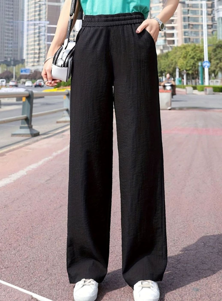 Women's High-Waist Elastic-Waist Wide Leg Palazzo Pants - Black