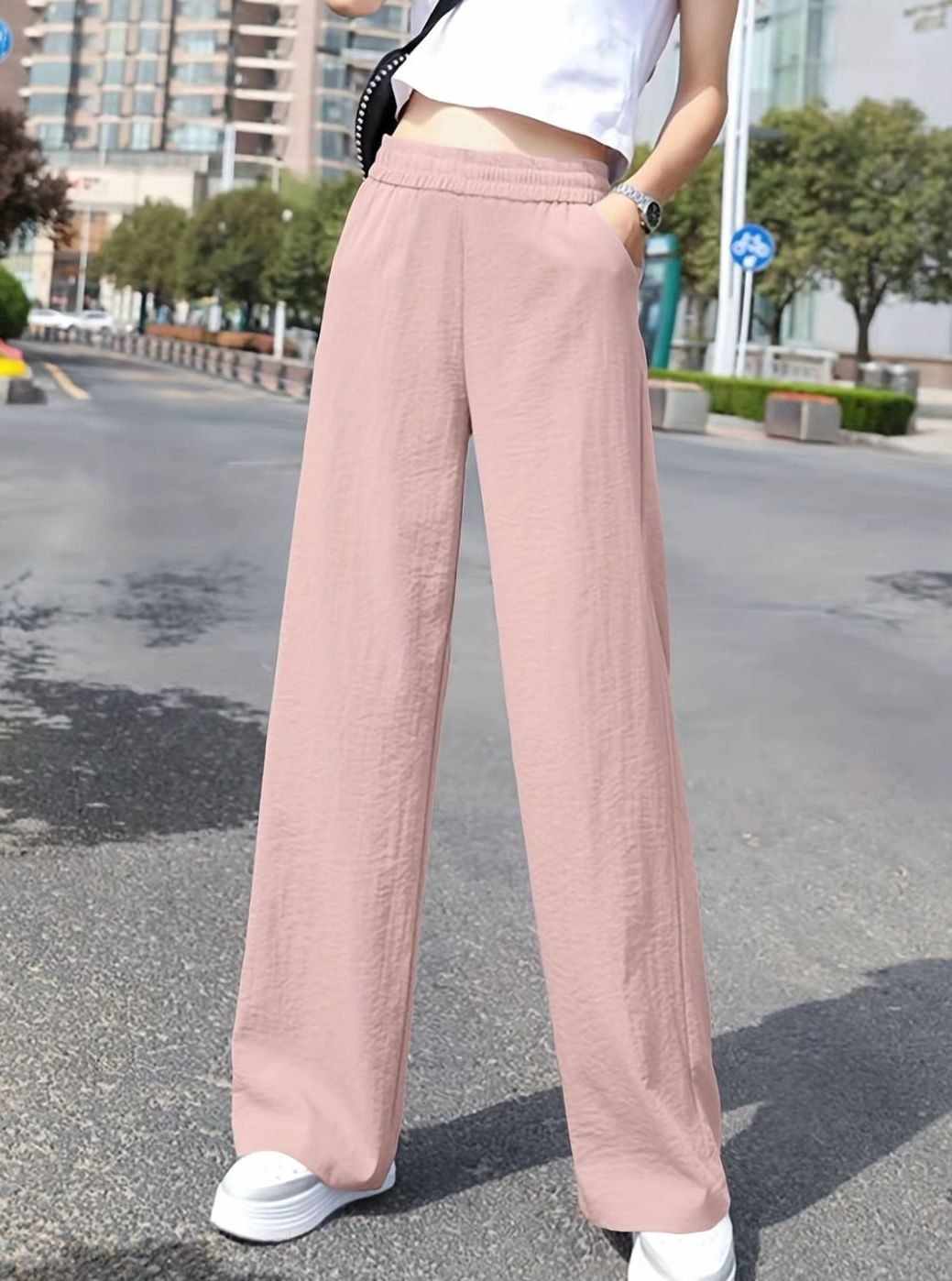 Women's High-Waist Elastic-Waist Wide Leg Palazzo Pants