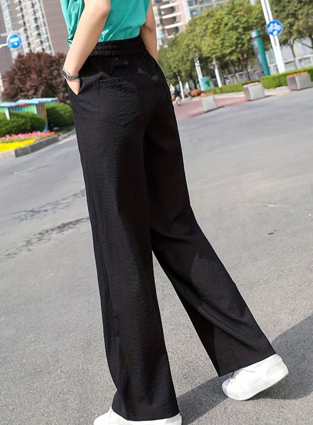 Women's High-Waist Elastic-Waist Wide Leg Palazzo Pants