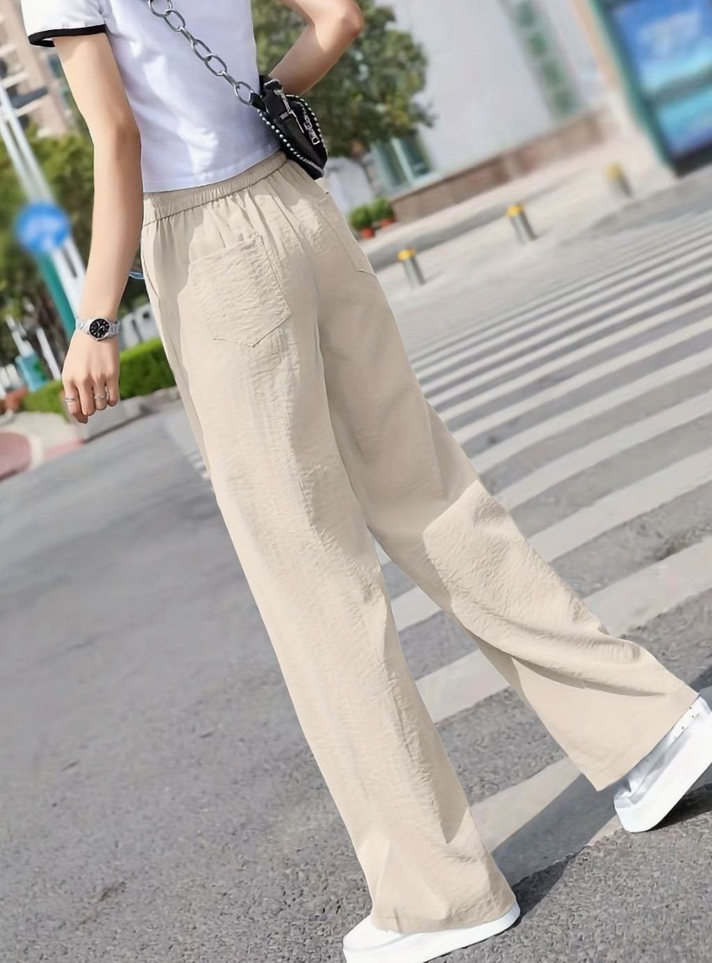 Women's High-Waist Elastic-Waist Wide Leg Palazzo Pants