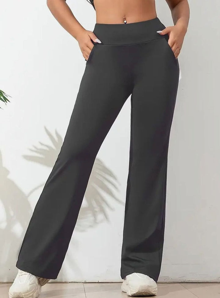 Women's High-Waist Flare Leggings Wide-Leg Active Pants - Gray
