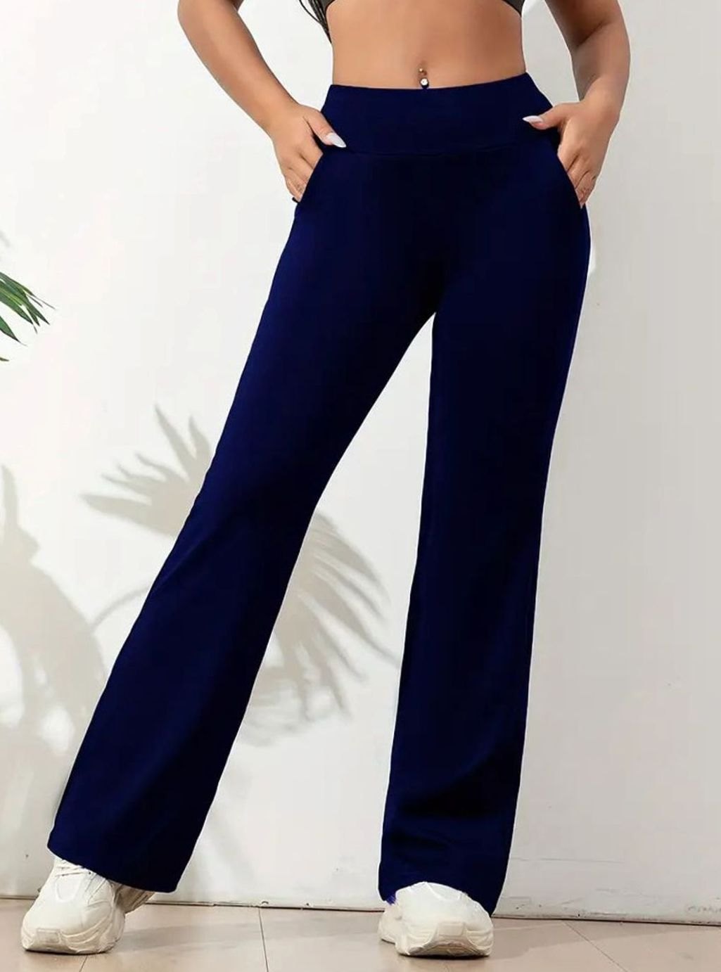 Women's High-Waist Flare Leggings Wide-Leg Active Pants - Blue