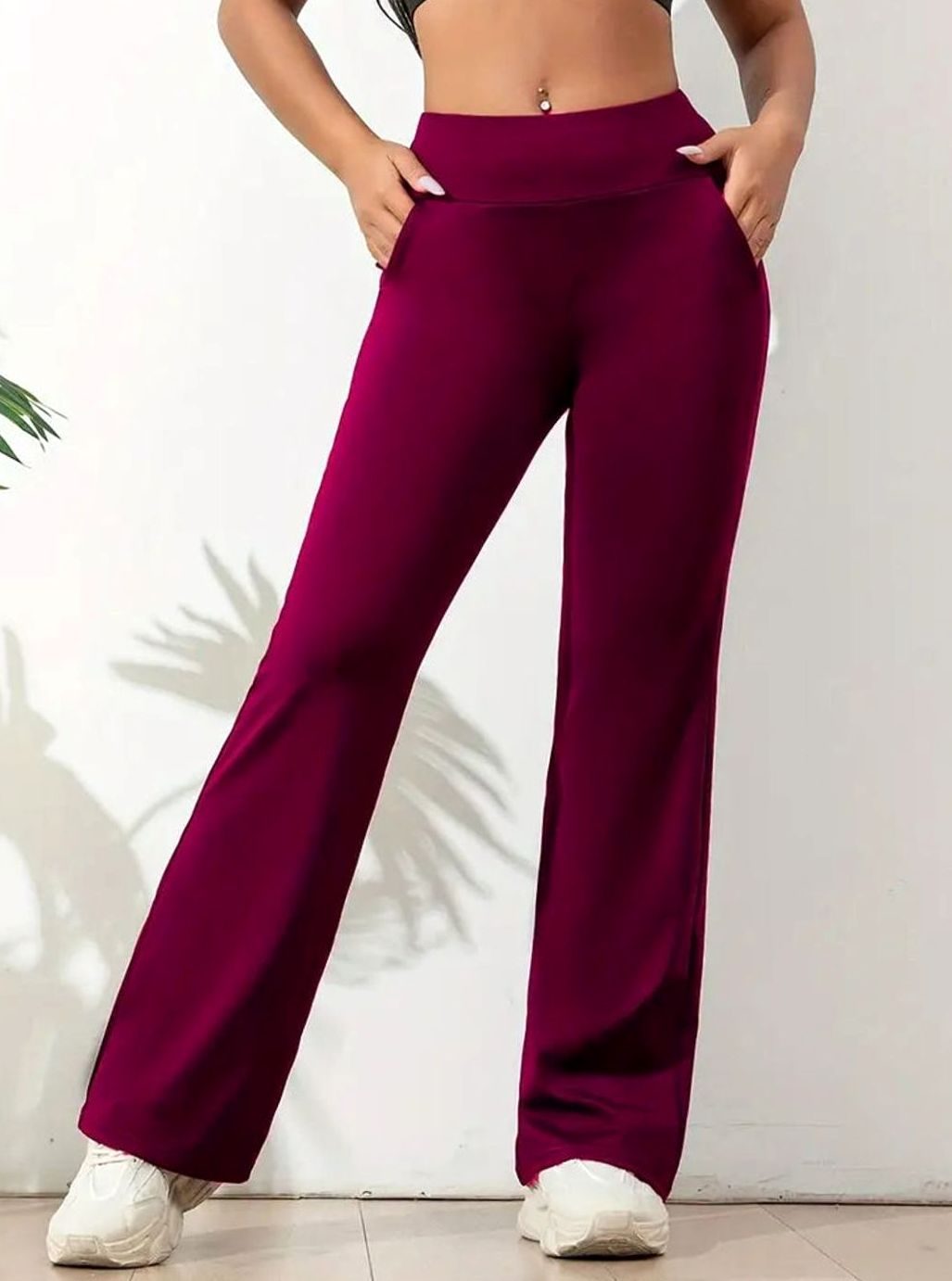 Women's High-Waist Flare Leggings Wide-Leg Active Pants - Red