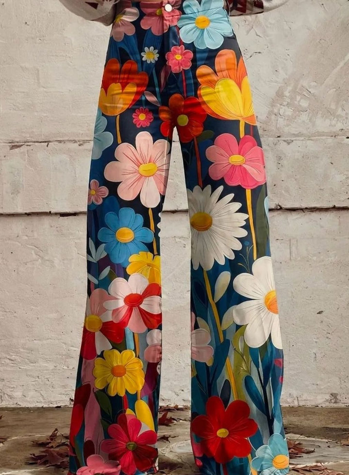 Women's High-Waist Floral Wide-Leg Boho Palazzo Pants