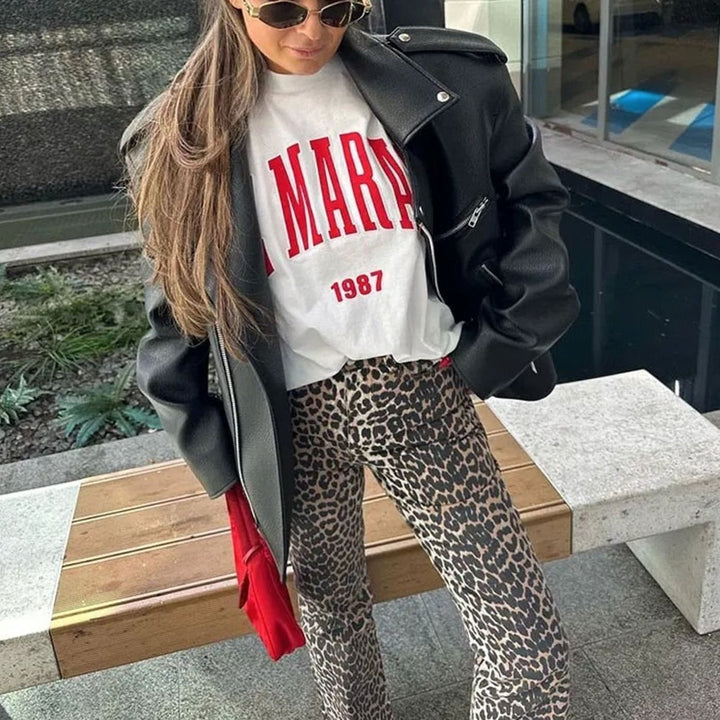 Women's High-Waist Leopard Print Vintage Straight-Leg Jeans