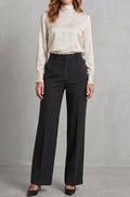Amelia | Women's High-Waist Pinstripe Wide-Leg Trousers, Black
