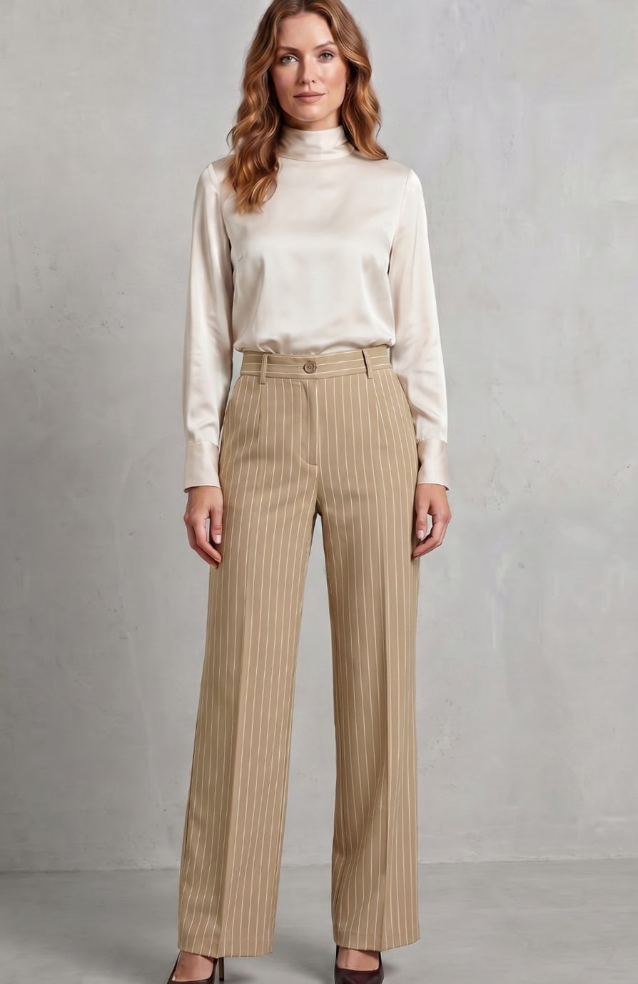 Women's High-Waist Pinstripe Wide-Leg Trousers, Black