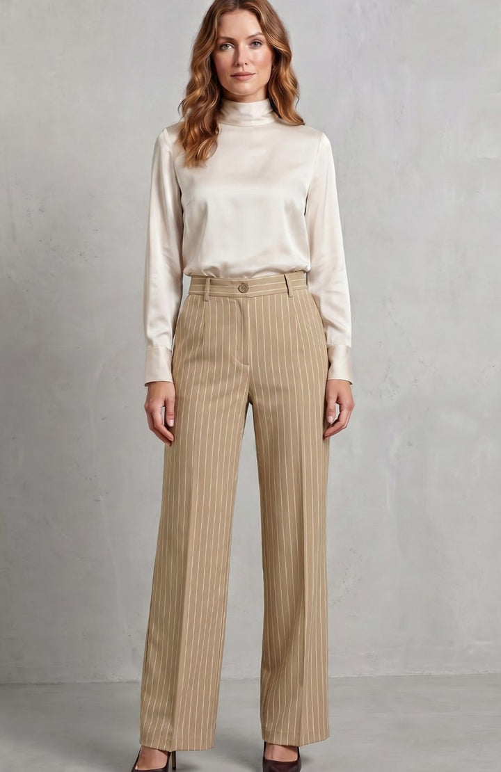 Women's High-Waist Pinstripe Wide-Leg Trousers, Black
