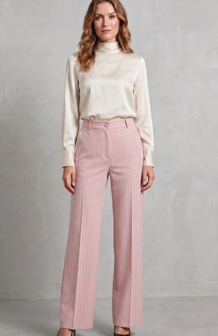 Women's High-Waist Pinstripe Wide-Leg Trousers, Black