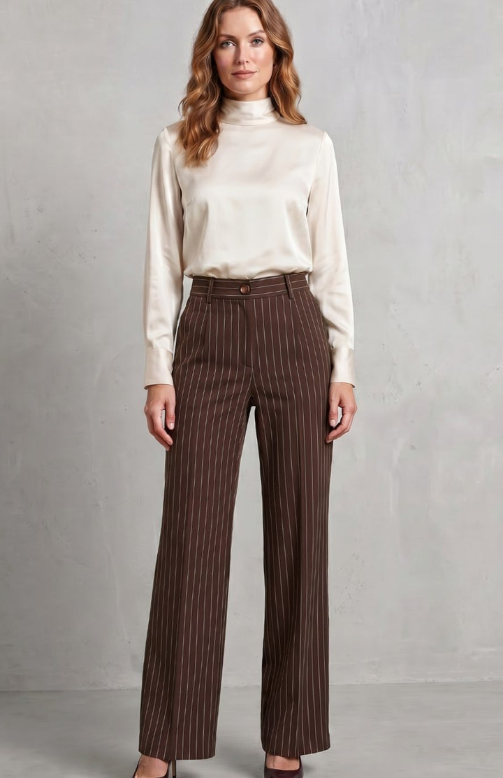 Women's High-Waist Pinstripe Wide-Leg Trousers, Black