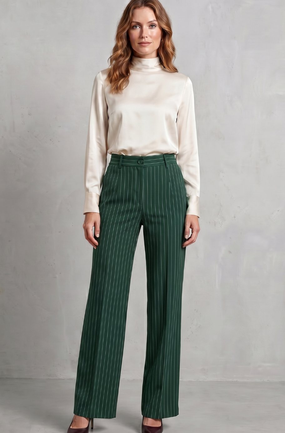 Women's High-Waist Pinstripe Wide-Leg Trousers, Black