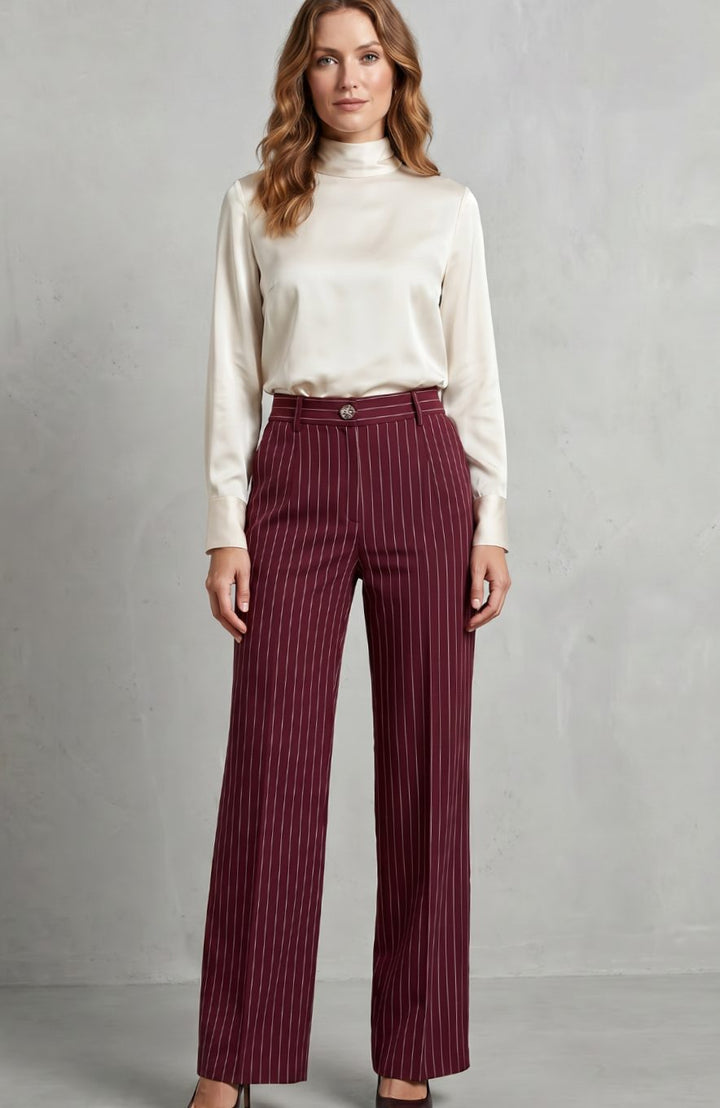 Women's High-Waist Pinstripe Wide-Leg Trousers, Black