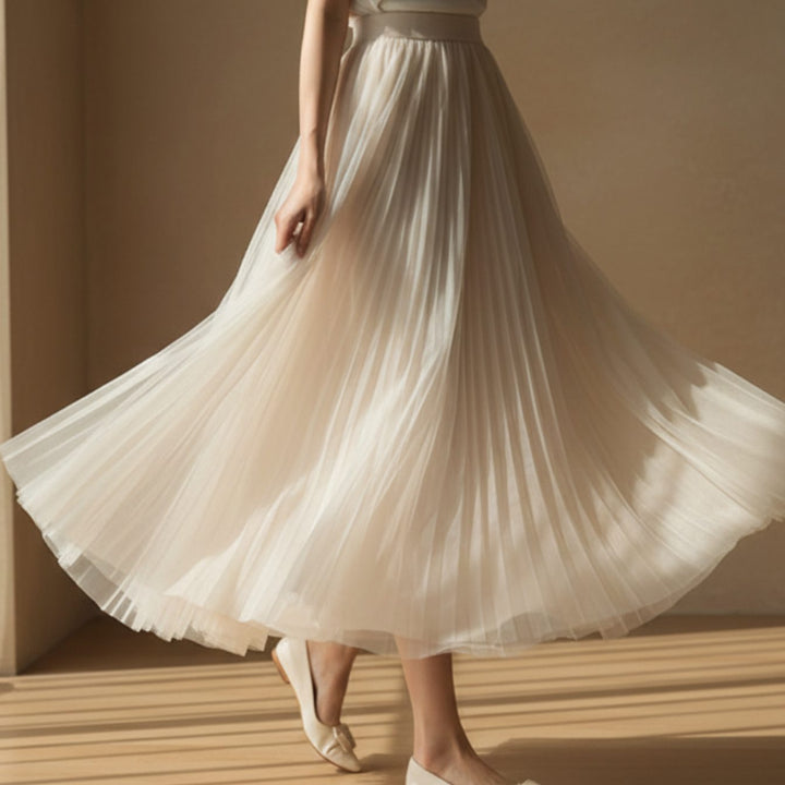 Women's High-Waist Pleated Midi Skirt Flowy A-Line