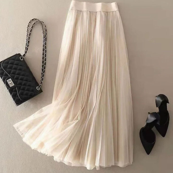 Women's High-Waist Pleated Midi Skirt Flowy A-Line - White