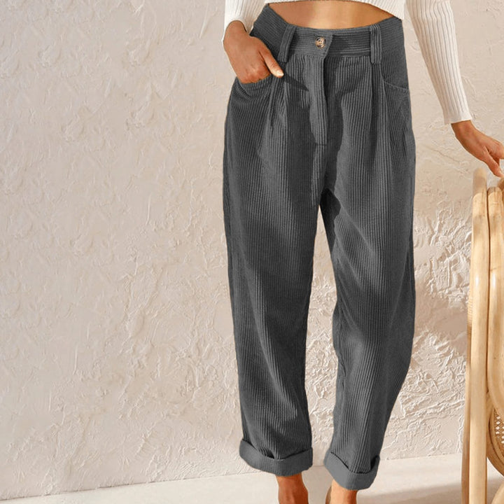Women's High-Waist Relaxed-Fit Corduroy Pants Rolled Cuff - Gray