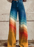 Charlotte | Women's High-Waist Retro Chevron Wide Leg Flare Jeans