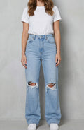 Harper | Women's High-Waist Ripped-Knee Wide Leg Flare Jeans