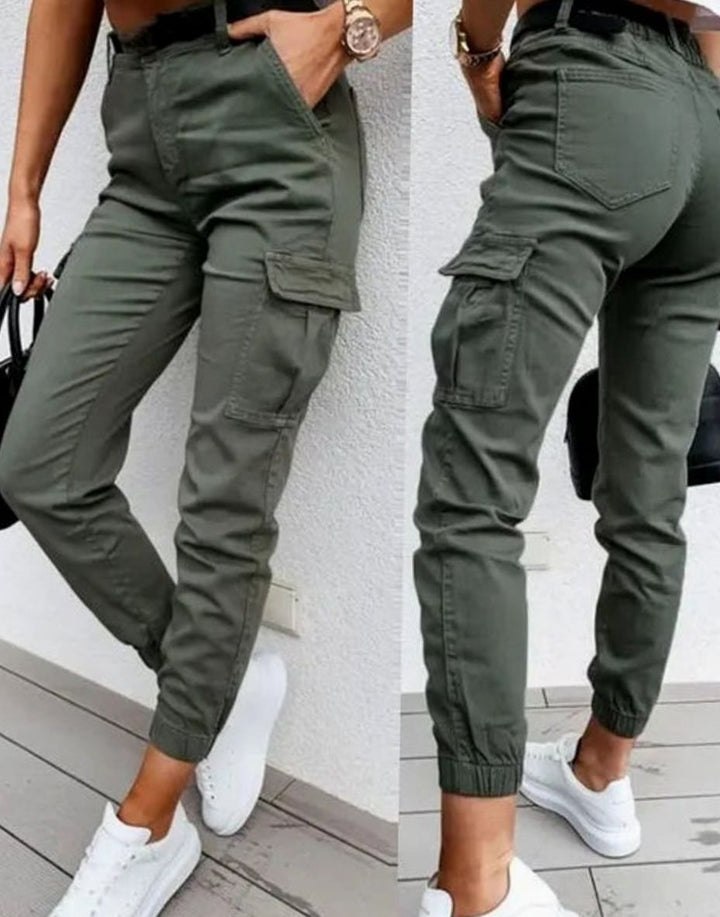 Women's High-Waist Slim-Fit Jogger Cargo Pants Multi-Pocket - Green