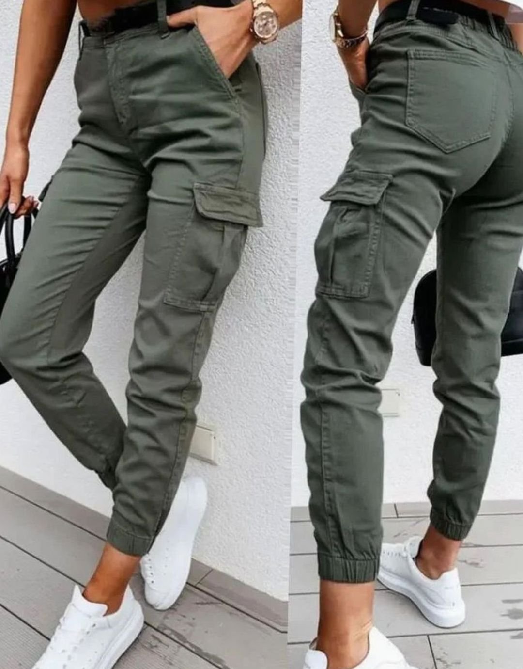 Women's High-Waist Slim-Fit Jogger Cargo Pants Multi-Pocket