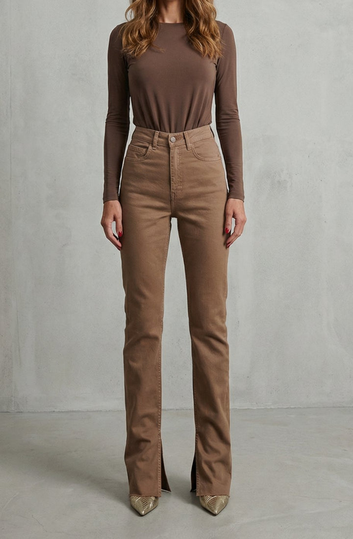 Women's High-Waist Slim-to-Flare Brown Jeans - Brown
