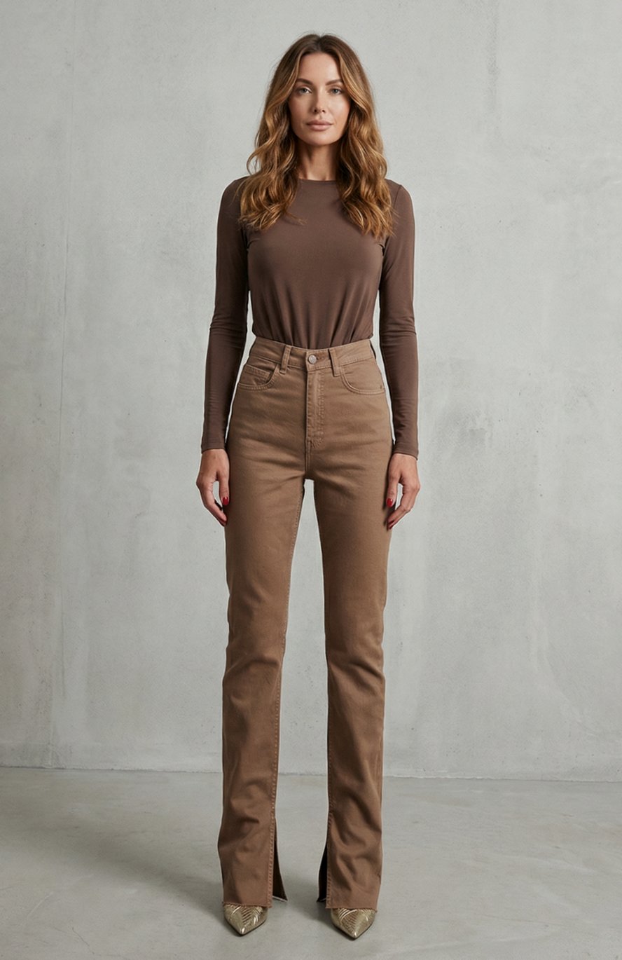 Women's High-Waist Slim-to-Flare Brown Jeans